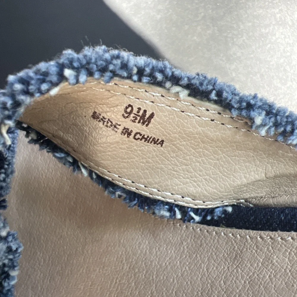 PELLE MODA Denim Frayed Blue Slip On Cork Wedge Espadrille Sandals Shoes Sz 9.5